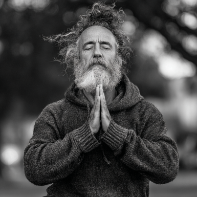 Група літніх людей займається йогою